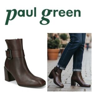 Paul Green Nirvana Pebbled Leather Dark Brown Ankle Bootie Boots Chunky Heel 7.5